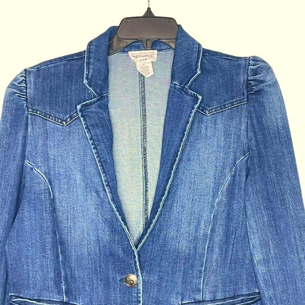 For The Republic Detailed Dark Blue Wash Denim Jacket size M - Picture 4 of 12